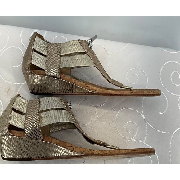 Donald J Pliner Gold Snake Print Leather Cork Wedge Sandals 6M Dori - Picture 7 of 9